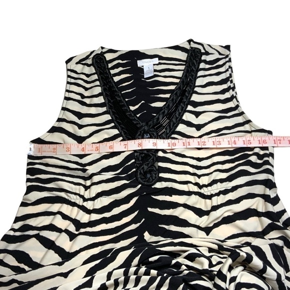 CHICO’S Zebra Print Sleeveless Maxi Dress Vee Neckline Beading Detail US Sz M - Picture 5 of 10